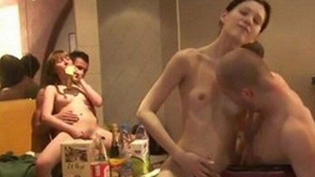 Guys picked up whores to relax in the sauna