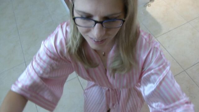 The blonde young lady is having a blast