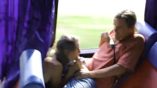 Hippie couple having sex on a bus