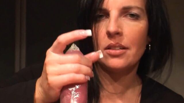 German wife jerks off dick with condom