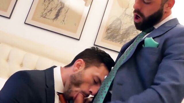 Gay couple having fun after work in the office