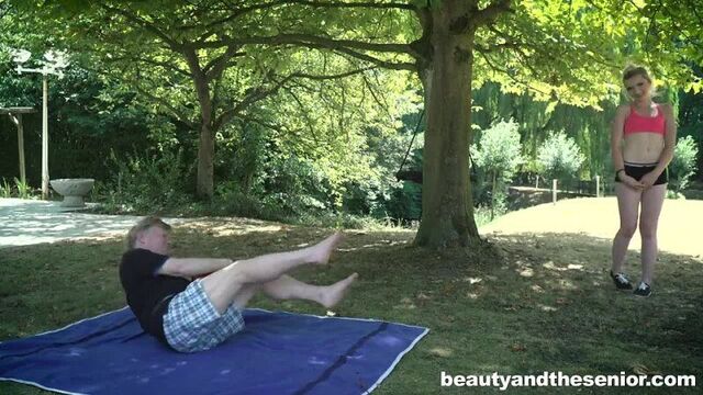 porn 22856 - Porn with an old man and an athletic young blonde in the park - porn video, porn online, watch porn, Blowjob