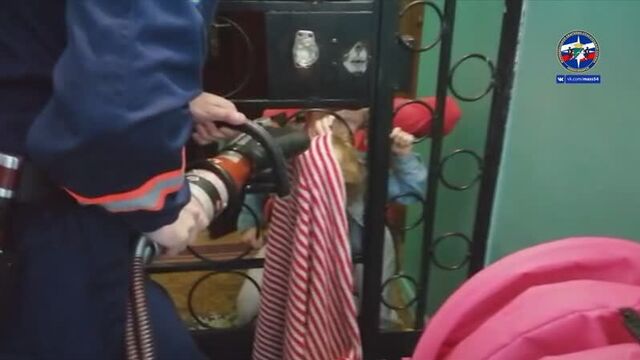 Child's head stuck in door bars