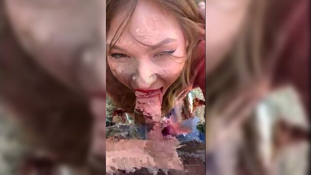cum on the face of a Kazakh woman on the street in the park, Kazakh woman