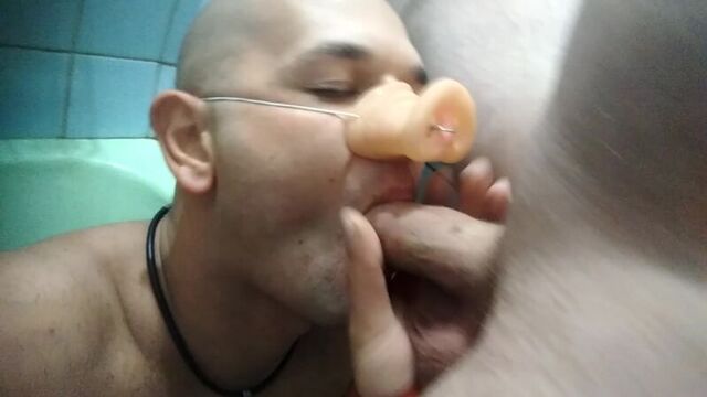 Sucking, drinking urine, pig mask