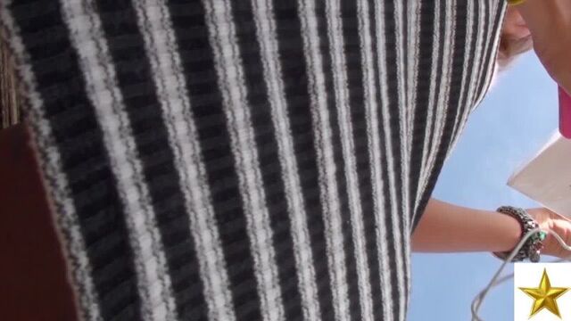 We spied transparent panties on a slender woman under a short dress || Upskirt