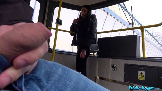 Inexperienced brunette with shaved pussy pleases a stranger for money