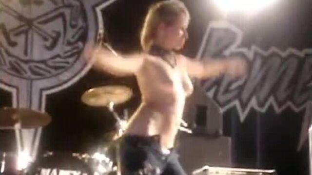 Naked on stage - amateur striptease at a biker party