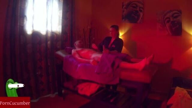 In the massage parlor, the massage ended with a blowjob