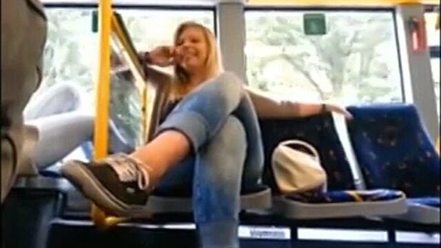 Exhibitionist and girls on the bus + they look at his erect penis