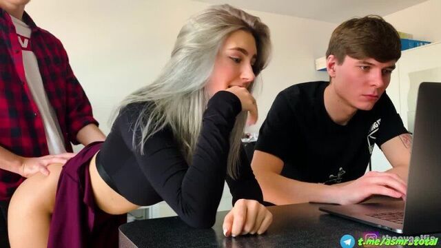 Sex with a girl while her boyfriend is sitting at the computer - Eva Elfie Meme