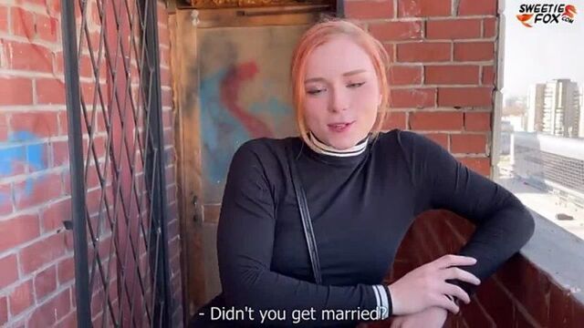 Redhead had sex with a muscular neighbor while her husband was on a business trip