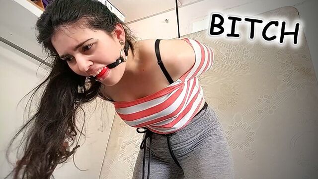 Big bitch gagged in lesbian strap-on bondage