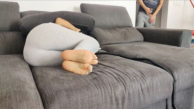 Cuckold fucks my friend's wife on the couch, she thought I was her husband