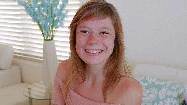 Cute teen redhead with freckles orgasms during casting POV