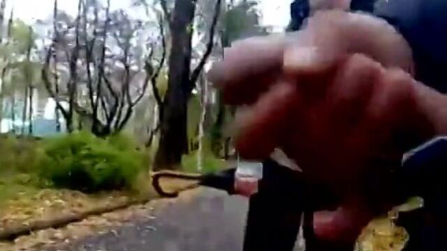 Jerking off his penis in front of a woman in the park
