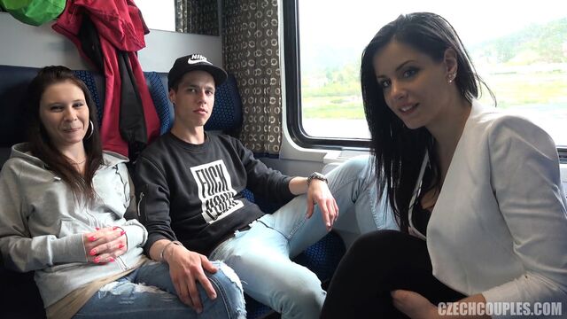 Foursome sex on a public train
