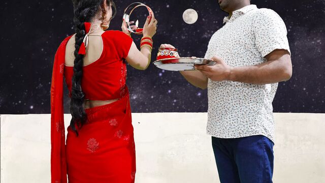 Karva Chauth Special: Newlywed Priya had sex for the first time with Karva Chauth and outdoor blowjob with Hindi