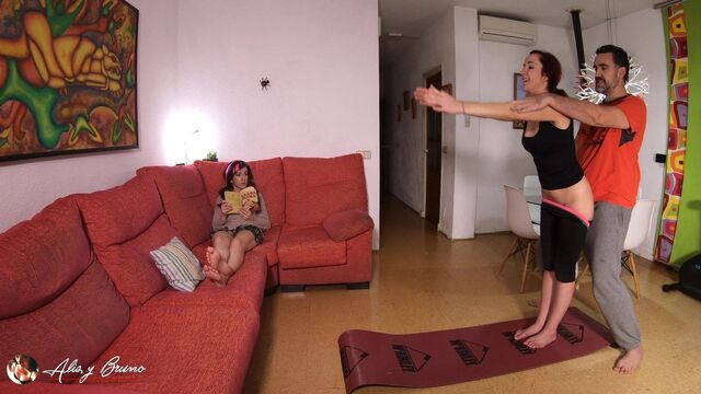 Secretly fucking my yoga trainer in front of my stepsister