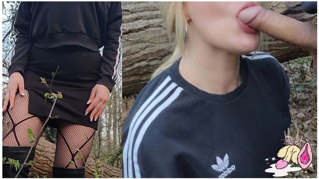 Meet outside with a stranger in the forest to suck and fuck his big dick