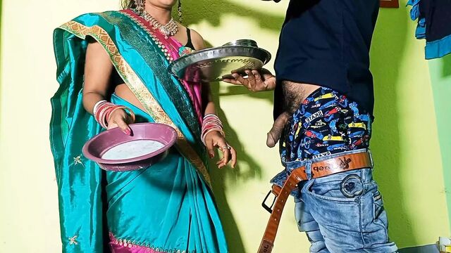 Karga Chauth Special Bengali Married Couple First Sex and Blowjob in Room with Clear Hindi Audio