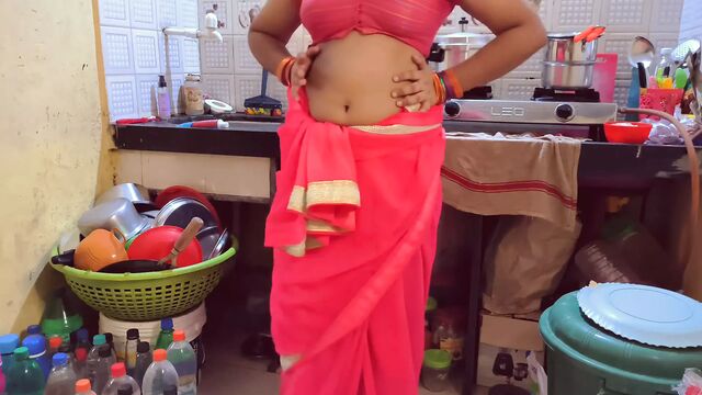 Indian Gloryhole Stepmom enjoys her first gloryhole with stepson in the kitchen