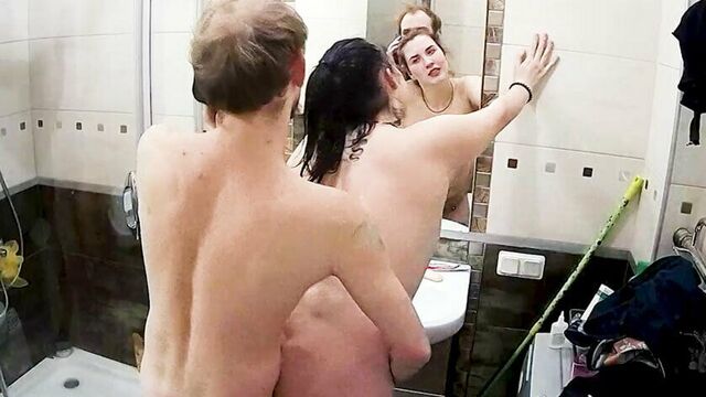 Seducing Shy Chubby Russian Adult in Bathroom