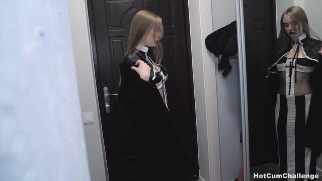Daddy punished and fucked nun daughter for masturbation