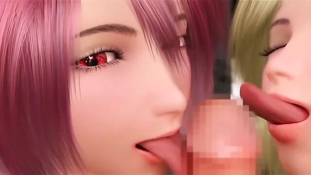 Japanese anime babe in 3D threesome