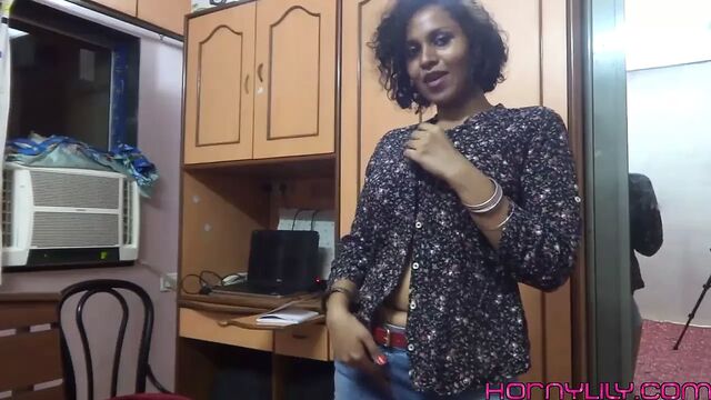Tamil Indian Maid Big Boobs Horny Lily in Bathroom Bra Changing and Panty Pussy Fingering