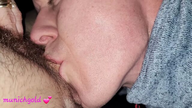 Horny "stepson" licks granny mom's hairy, wet, meaty pussy and gets fucked