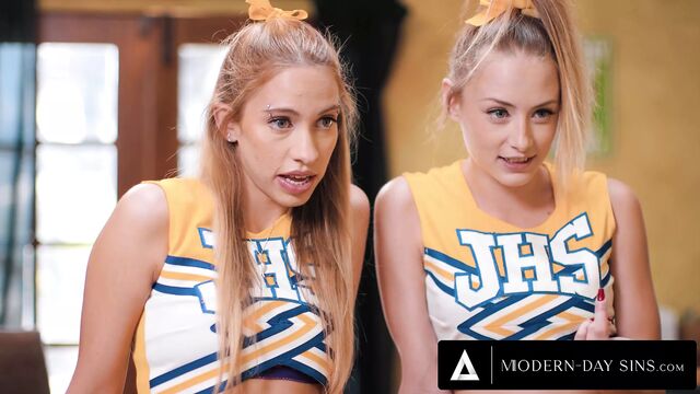 Modern Sins - Teen cheerleaders Kyler Quinn and Khloe Kapri swap cum with their coach's big load!