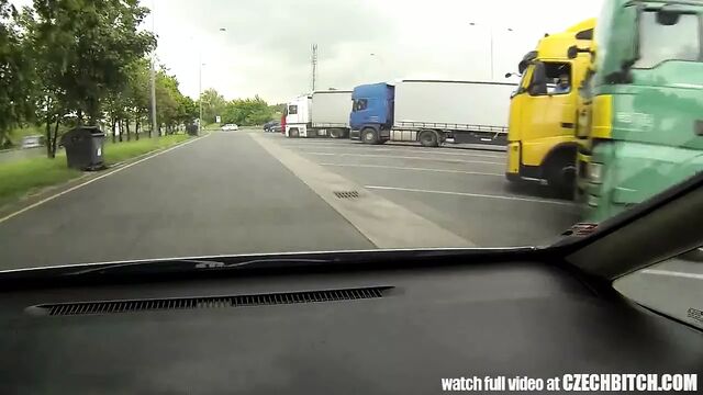 Czech bitch - real whore gets paid for sex between trucks