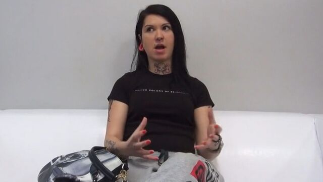 A young brunette trudges from pleasure at a porn casting