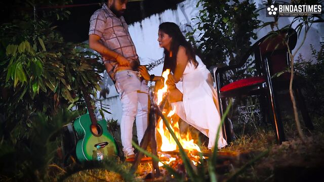 Night outdoor sex on a campfire at night, with StarSudipa and cumshots (Hindi audio)