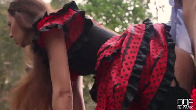 Beautiful gypsy fucked outdoors | sex porn fuck fucking in the forest in clothes slave kneeling humiliation dominance sucking blowjob dick