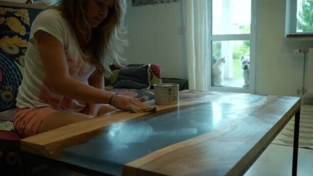 DIY epoxy resin table _ Sanding the table top, table frame