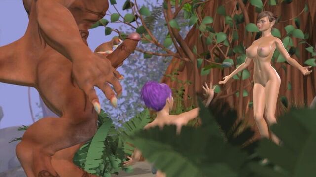 Porn cartoon 3D. A huge beast and a tiny elf