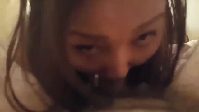 A smoked Kazakh woman is pounding her tonsils in her throat with her dick (deepthroat blowjob porn)