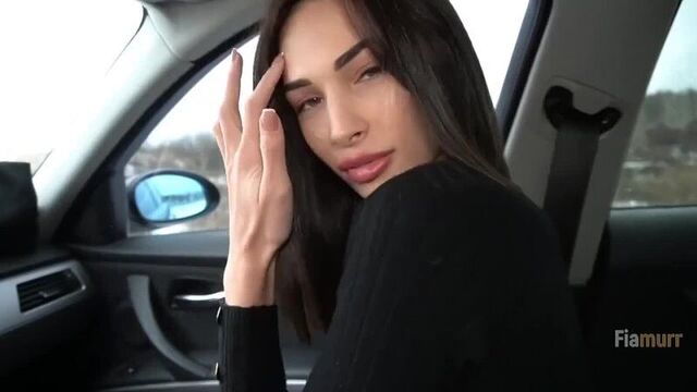 Sweet blowjob in the car, sex porn glamorous brunette pleases her lover Beautiful Gi