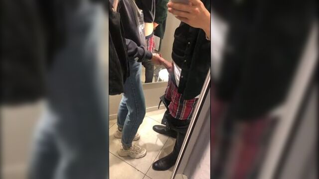 The baby sucks in the fitting room and is not shy (Russian porn, enjoy watching, fucking, sex, cumshot, fucked, young, anal)