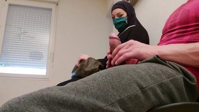 Jerking off his penis in line to get vaccinated against coronavirus.