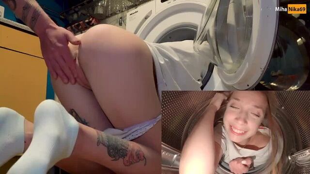 Sister stuck in washing machine - arrogant brother right there