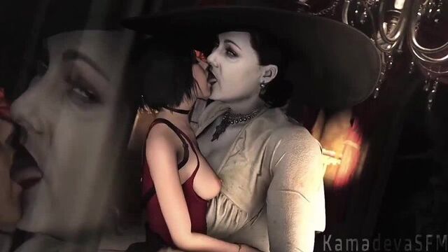 Lady Alcina Dimitrescu x Ada Wong - femdom; yuri; lesbian; oral sex; kunnilingus; 3D sex porno hentai; [Resident Evil 8: Village]