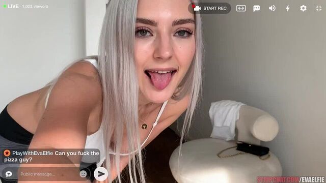 Pizza guy fucks oiled pussy during live strip chat