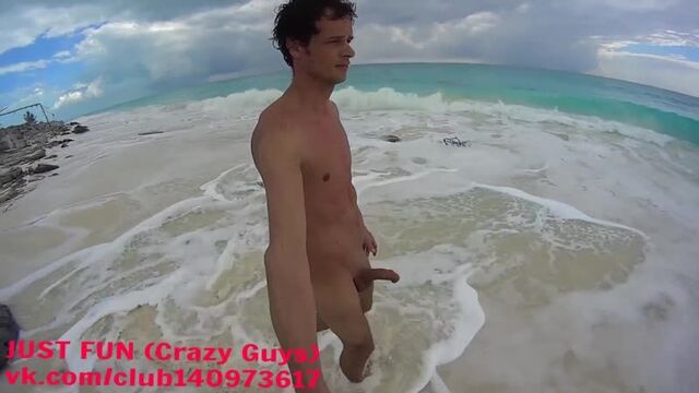 exhibitionist on the beach CUBA selfie erect dick dick naked nude cock penis exhib strip public
