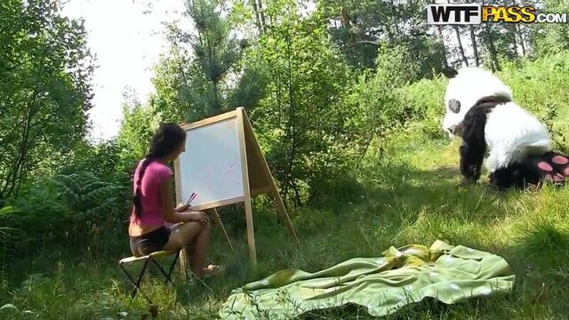The girl drew a panda in nature but she didn’t like it and for that she fucked the girl in the pussy and came on her Porn HD 720, Teen, Cum, Blowjob