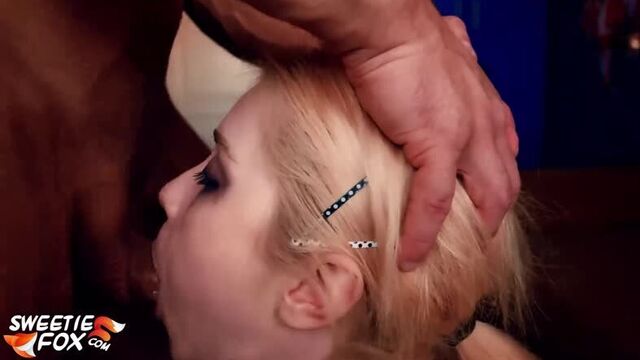 A gorgeous young girl gives a throat blowjob close-up (anime girl gets throatfucked, gorgeously sucks, CPU is covered in sperm)