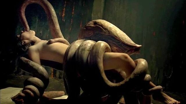 An alien monster rapes a girl (fucks in all the cracks, sex with an octopus, a monster fucks a woman, alien porn)
