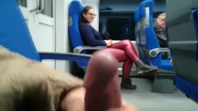 Public jerking off a dick on a train 18+